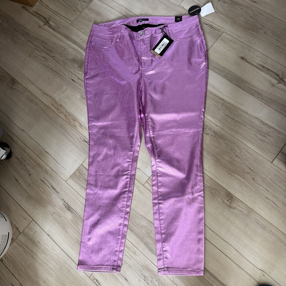 NWT YMI Jeans Womens Plus 3X Purple Metallic Skinny Coated Stretch Pants Party